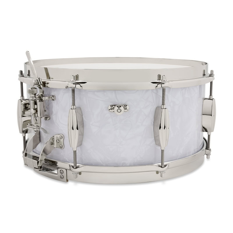 White snare drum for drummers, high-quality percussion instrument.