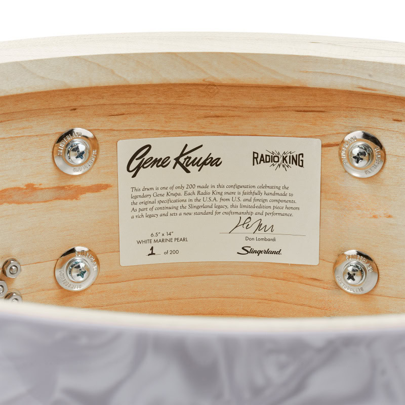 Signature drum with Gene Krupa's signature and Radio King branding.