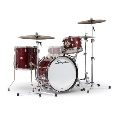 High-quality red drum kit with cymbals, perfect for drummers and percussionists. Ideal for music stu.