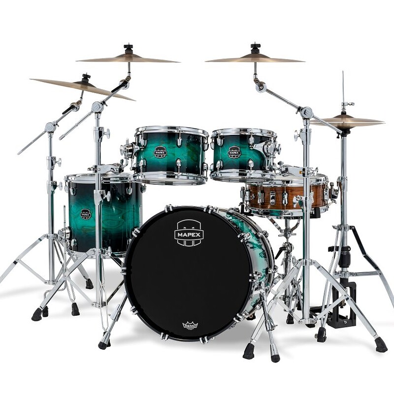 High-quality drum kit with cymbals, snare, and bass for professional drumming performances.