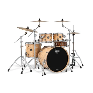 High-quality wooden drum kit with cymbals, perfect for drummers and music enthusiasts. Ideal for stu.