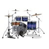Professional blue drum kit with cymbals and hardware for drummers.