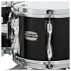 Yamaha drum kit with chrome hardware and black shells, ideal for professional drummers.