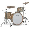 Gold finish drum kit with cymbals for professional drummers.