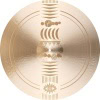 Drummers Only logo on a gold cymbal, showcasing branding and musical equipment.