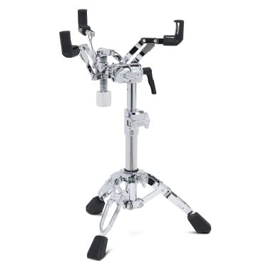 Drum snare stand for professional drummers, adjustable and sturdy.
