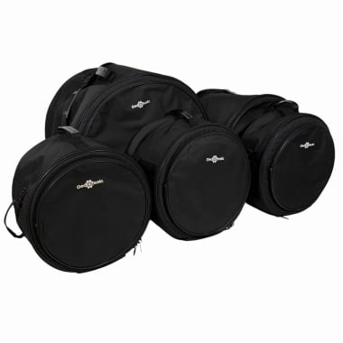 Professional black drum cases for drum kit protection and transport.