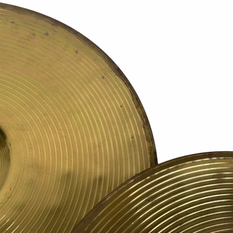 Close-up of cymbals used by drummers, highlighting quality percussion equipment.