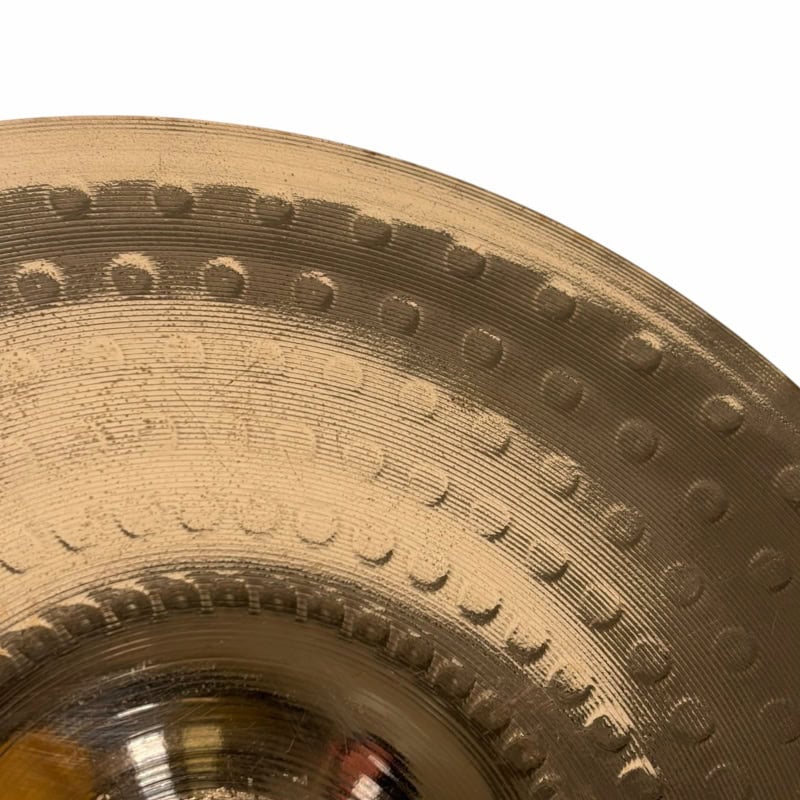 Cymbal close-up highlighting detailed craftsmanship and sound quality for drummers and percussionist.