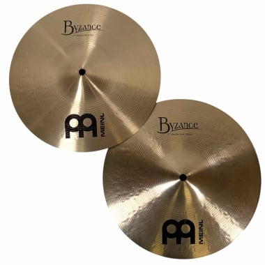 Pair of Meinl Byzance Traditional 12-inch hi-hat cymbals for drumming.