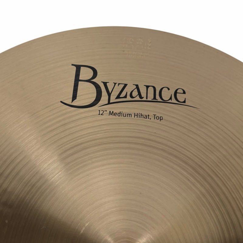 Close-up of Meinl Byzance 12-inch medium hi-hat cymbal.