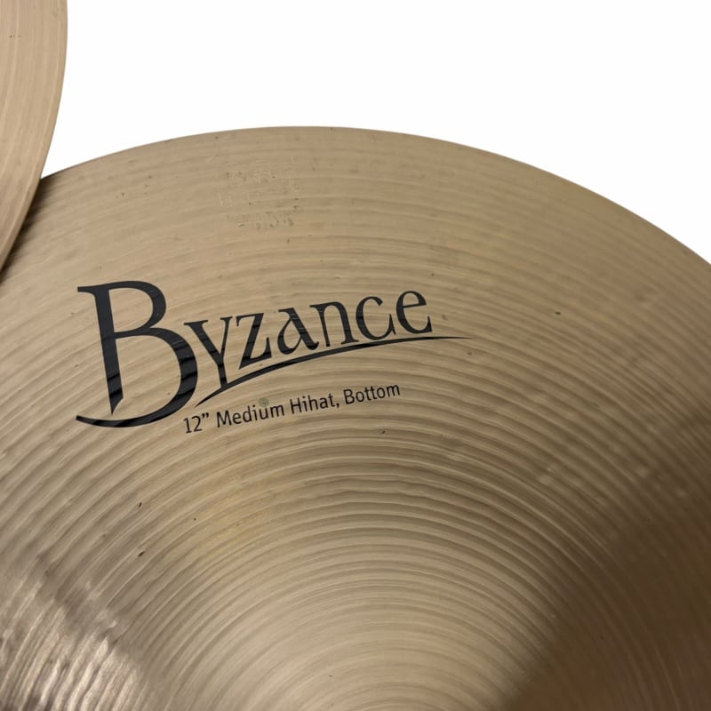 Close-up of Meinl Byzance 12-inch Medium Hi-hats cymbals.