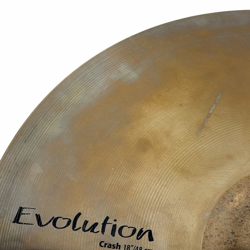 Close-up of Sabian HHX 18in Evolution Crash Cymbal with detailed grooves.
