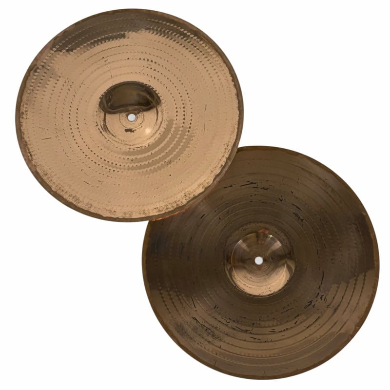 Pair of Zildjian 14-inch Scimitar Hihats cymbals for drumming.