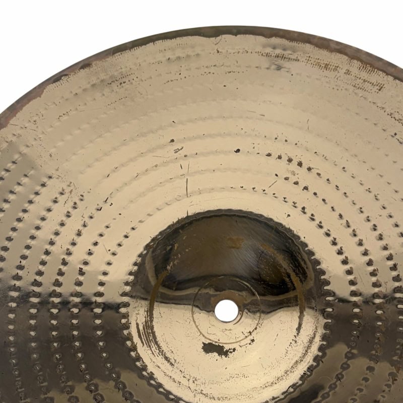 Close-up of Zildjian 14-inch Scimitar Hihats cymbals with detailed rivet pattern.