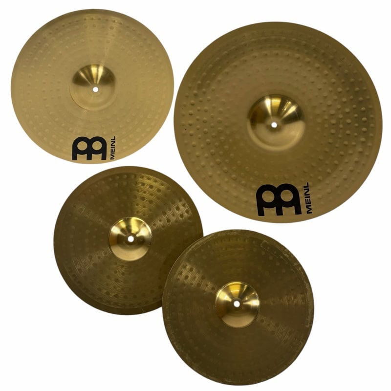 Set of Meinl HCS cymbals for drum kit with logo visible.