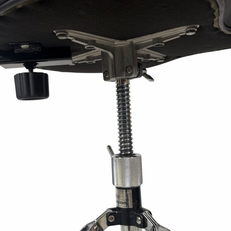 Drummer's throne with adjustable height and backrest for comfort and support.