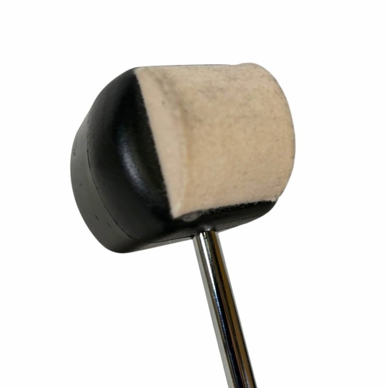Bass drum pedal beater with felt head and metal shaft for drumming.
