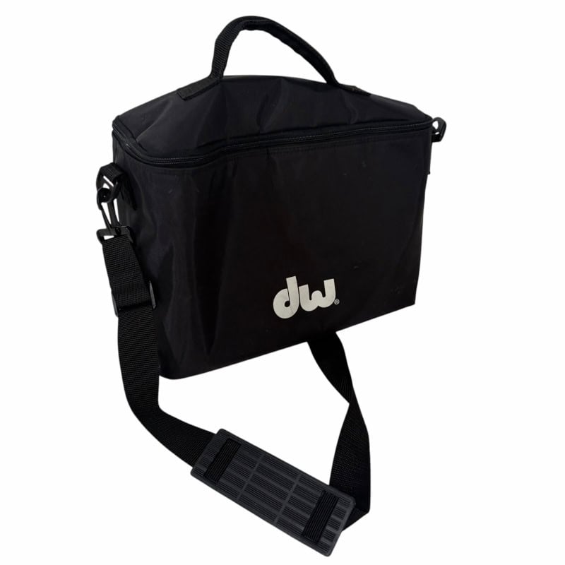 Black drum pedal carry bag with DW logo and adjustable strap.
