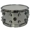 High-quality chrome snare drum with tuning lugs and drum logo.