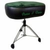 Professional drum throne seat with green and black upholstery for drummers.