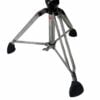 Metal drum throne stand with adjustable height and rubber feet for stability.