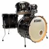 Black Tama drum set with bass drum, toms, and snare for drummers only.