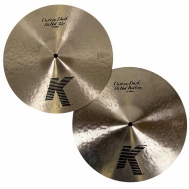 Zildjian K Custom 14in Dark Hi-Hats cymbals for drumming.