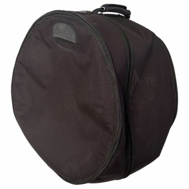 Black bass drum case for protection and transport of drum equipment.