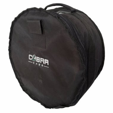 Black Cobra snare drum bag with logo for drum protection and transport.