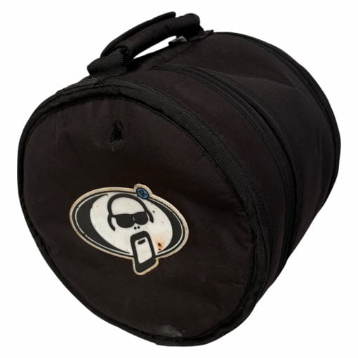 Black drum tom case with skull logo for protection and transport.