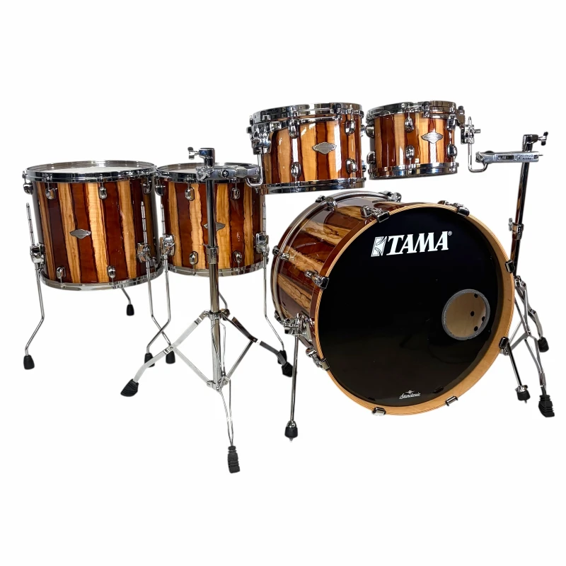 Professional TAMA drum set with wooden shells, perfect for drummers and music studios.