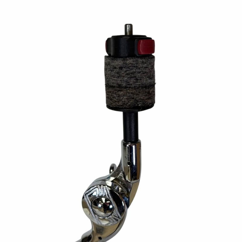 Drum hardware component for drummers, featuring a metal joint and adjustable knob.