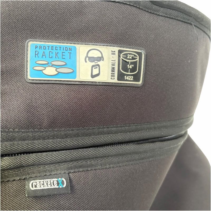Protection Racket 22x14in bass drum case with label and logo.