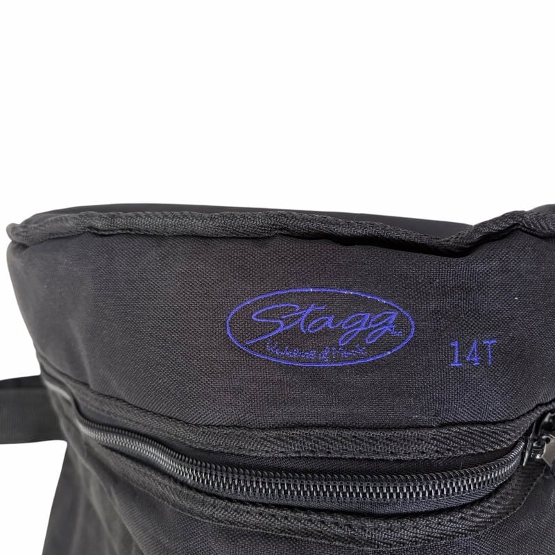 Black Stagg 14in tom drum bag with logo and zipper.