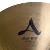 Close-up of Zildjian 20-inch Crash Ride cymbal with logo and size details.