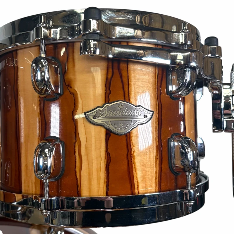 High-quality wooden drum shell with chrome hardware, perfect for professional drummers.