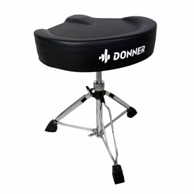 Drummer's drum throne seat with adjustable height and sturdy tripod stand, ideal for drummers and pe.