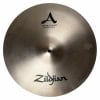 Close-up of Zildjian A 15in New Beat Hi-hat cymbal with logo visible.