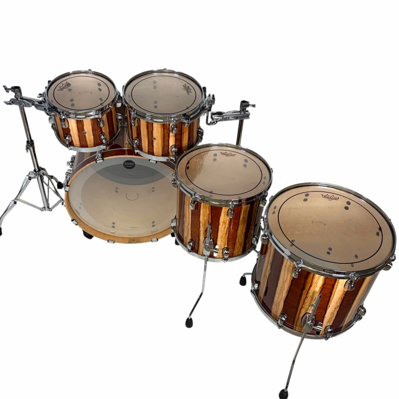 Professional wooden finish drum set for drummers and percussionists.