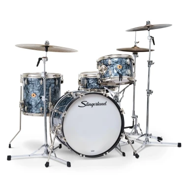 Professional blue marbled drum kit with cymbals for drumming enthusiasts.