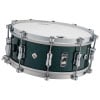 Snare drum with chrome hardware and dark green finish, ideal for professional drummers and percussio.