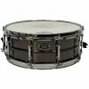 Black steel snare drum with chrome hardware and drumhead from Drummers Only.