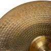 Close-up of Zildjian 20-inch medium ride cymbal with detailed hammering pattern.