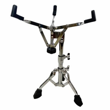 Professional snare drum stand with adjustable arms and sturdy tripod base.