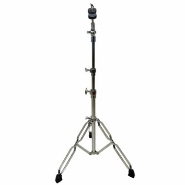 Straight cymbal stand for drum kit with adjustable height and sturdy tripod base.