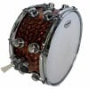 Brown hammered steel snare drum with chrome hardware and Evans head.