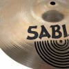Close-up of Sabian AA 13in Fusion Hats cymbal with logo and grooves.
