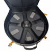 Black cymbal case with foam padding for drum cymbals, open for transport.