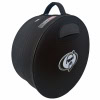 Black snare drum case with handle and logo for drum protection.